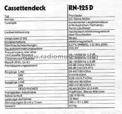 Stereo Cassette Tape Deck RN-125D; Denon Marke / brand (ID = 1604330) Reg-Riprod