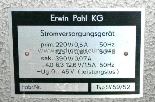 Stromversorgungsgerät SV-59/52; DEPA Erwin Pahl, (ID = 356365) teaching