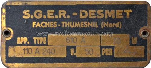 610A; Desmet, SGER S.G.E.R (ID = 1637652) Radio