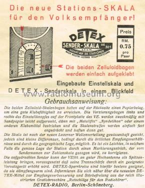 Senderskala für VE 301 ; Detex-Radio J.P. (ID = 1833564) Bauteil