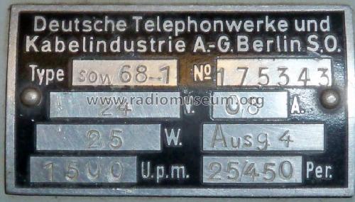 RSM Ruf- und Signalmaschine Sow 68-1; Deutsche Telefonie (ID = 1311859) Misc