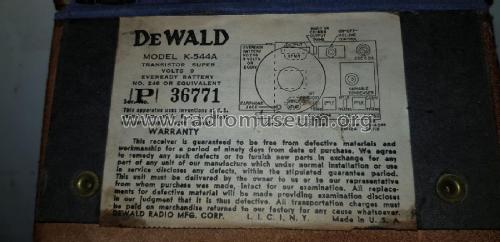 K-544A ; DeWald Radio Mfg. (ID = 2415955) Radio