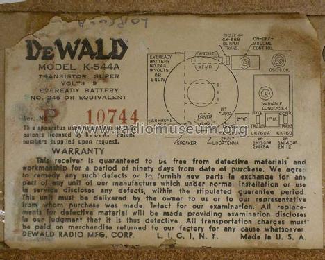 K-544A ; DeWald Radio Mfg. (ID = 526368) Radio