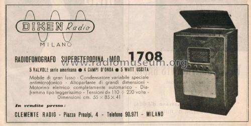 Radiofonografo 1708; Diken Radio; Milano (ID = 2672465) Radio