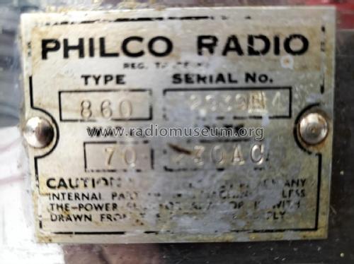 Philco 860; Dominion Radio & (ID = 2715433) Radio