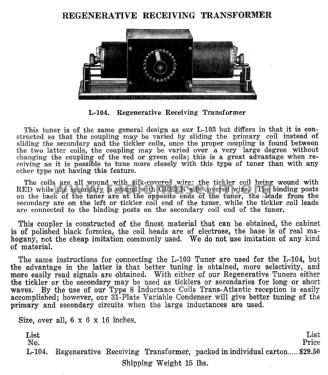 Regenerative Receiving Transformer No. L-104; Doron Bros. Electric (ID = 1849266) mod-pre26