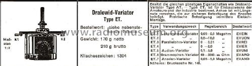 Dralowid Variator ET.1 - ET.7; Dralowid-Werk (ID = 1458415) Radio part