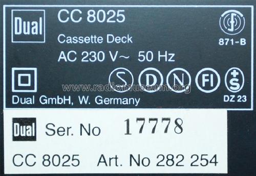 Cassette Deck CC 8025; Dual, Gebr. (ID = 1334741) Reg-Riprod