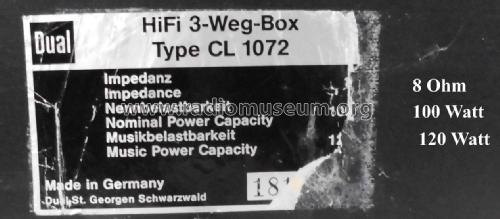 HiFi 3-Wege-Box CL 1072; Dual, Gebr. (ID = 2033936) Speaker-P