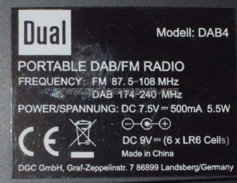Portable DAB/FM Radio DAB 4; Dual, DGC GmbH; (ID = 1271281) Radio