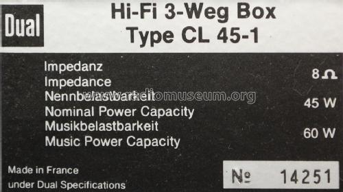 Hi-Fi 3-Weg Box CL45-1; Dual, Gebr. (ID = 1620941) Speaker-P