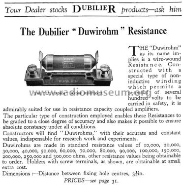 Duwirohm Resistance ; Dubilier Condenser (ID = 1584888) Bauteil