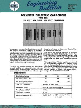 Polyester Dielectric Capacitors Type DFK - 125 V, 400 V, 630 V Working; Ducon Condenser Pty. (ID = 2601563) Radio part