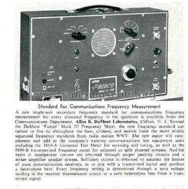 Fairco Mark III Frequency Meter Type 550; DuMont Labs, Allen B (ID = 2481664) Equipment