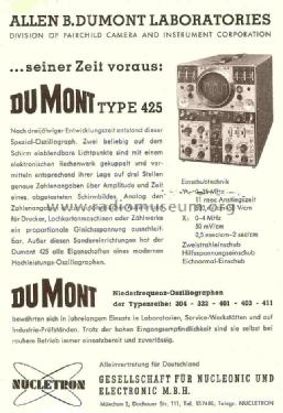 Oszilloscope 425; DuMont Labs, Allen B (ID = 782572) Equipment