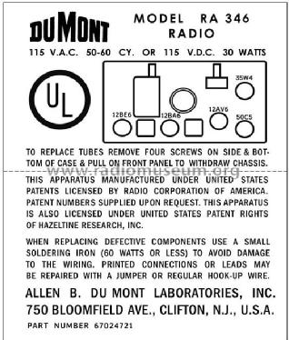 RA-346 ; DuMont Labs, Allen B (ID = 2981523) Radio