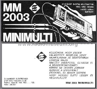 Minimulti MM2003; Dunamenti MGTSZ; Göd (ID = 666580) Equipment