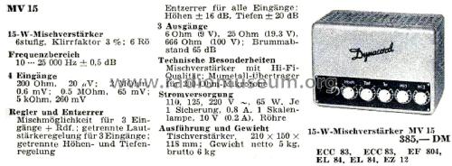 Mischverstärker MV15; Dynacord W. (ID = 2965148) Ampl/Mixer