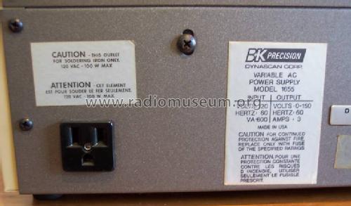B+K Variable AC Power Supply 1655; B&K Precision, (ID = 742597) Equipment