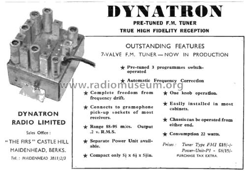 Pre-Tuned FM Tuner FM.1; Dynatron Radio Ltd., (ID = 2986219) Adattatore