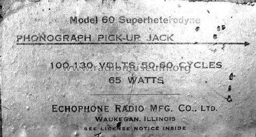 60 ; Echophone Radio, Inc (ID = 477536) Radio