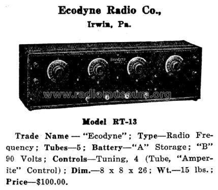 Ecodyne Model RT-13; Ecodyne Radio Co.; (ID = 1964135) Radio