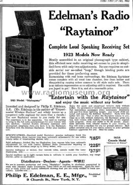 Raytainor 1923 Model; Edelman, P. E., E. E (ID = 1031375) Radio