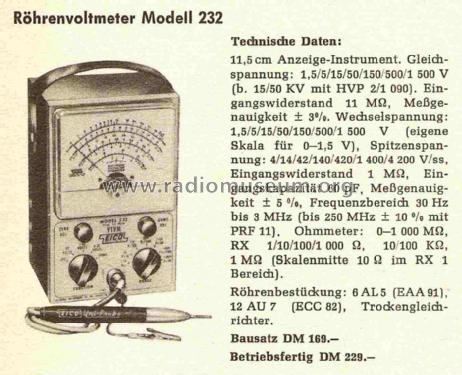 Vacuum-Tube Voltmeter Kit 232-K; EICO Electronic (ID = 841693) Equipment