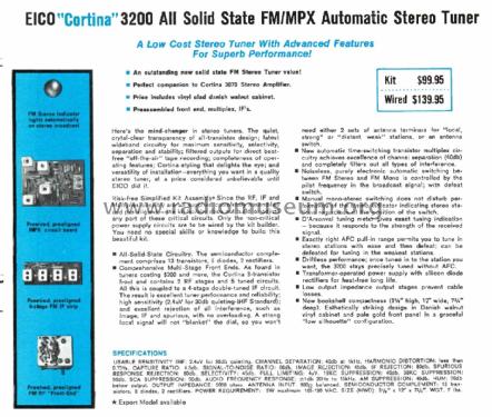 FM/MPX Stereo Tuner Cortina 3200; EICO Electronic (ID = 3020484) Radio