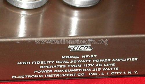 HiFi Dual Power Amplifier HF-87; EICO Electronic (ID = 470171) Ampl/Mixer