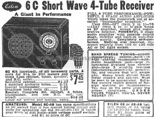 Short Wave 4-Tube Amateur Receiver 6C-AB Amateur-R Eilen Radio