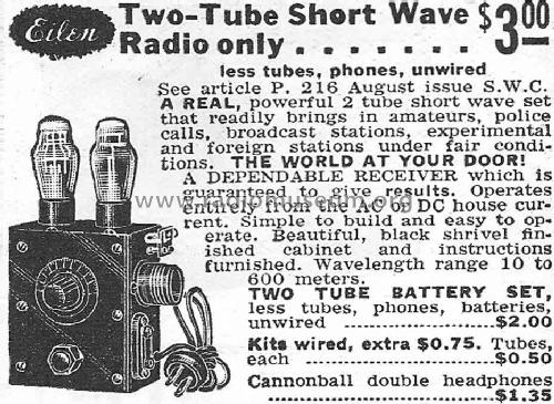 Two-Tube Short Wave Radio ; Eilen Radio (ID = 1725356) Radio
