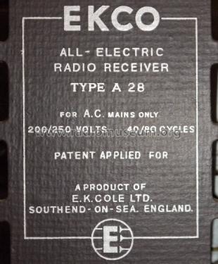 A28; Ekco, E.K.Cole Ltd.; (ID = 2116804) Radio