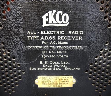 AD65; Ekco, E.K.Cole Ltd.; (ID = 2406567) Radio