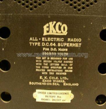 Consolette DC64 DC 64; Ekco, E.K.Cole Ltd.; (ID = 367339) Radio
