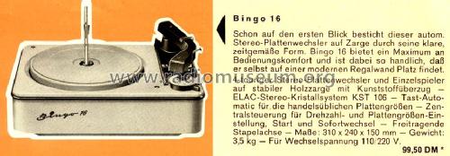 Bingo 16; Elac Electroacustic (ID = 2184169) Ton-Bild