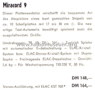 Miracord 9 PW-9 St; Elac Electroacustic (ID = 1010335) Enrég.-R