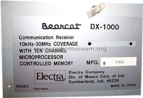 Bearcat Communication Receiver DX-1000; Electra Co. / Corp. (ID = 1257619) Amateur-R