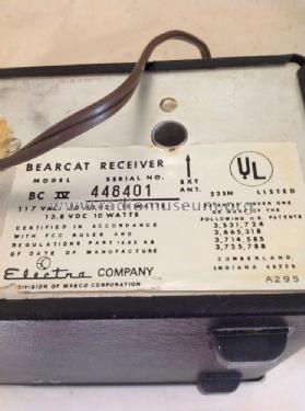 FM Monitor Receiver Bearcat IV ; Electra Co. / Corp. (ID = 1498604) Commercial Re