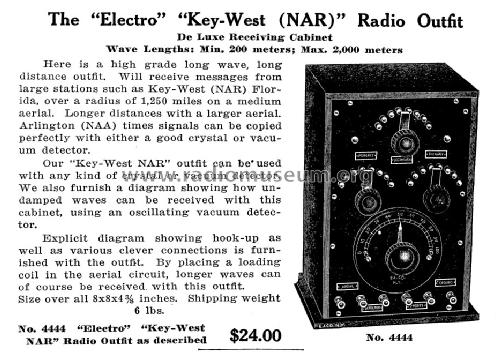 'Electro' Key-West Radio Outfit No. 4444; Electro Importing Co (ID = 1039287) mod-pre26