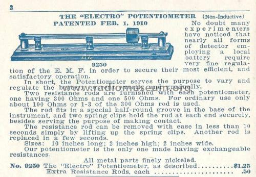 Electro Potentiometer No. 9250; Electro Importing Co (ID = 1978627) Radio part