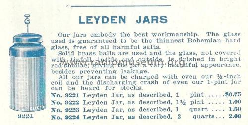 Leyden Jar 1.5-Pint No. 9222; Electro Importing Co (ID = 1978681) Amateur-D