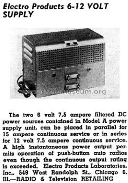 Model A Power Supply 6-12 Volt; Electro Products (ID = 1314196) Power-S