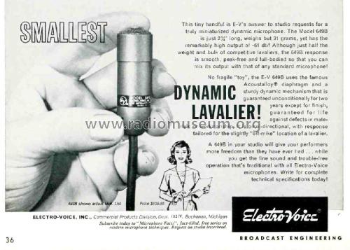 Dynamic Lavalier Microphone 649B; Electro-Voice Inc.; (ID = 2481672) Micrófono/PU