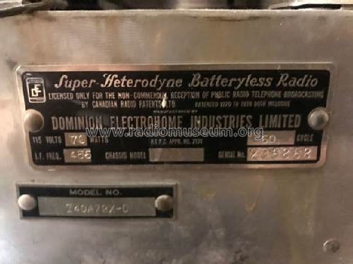 Z40A72-X-D ; Electrohome Dominion (ID = 2356847) Radio