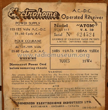 Atom ; Electrohome Dominion (ID = 590066) Radio