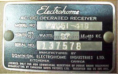 Music Box PMU51-418 ; Electrohome Dominion (ID = 311164) Radio