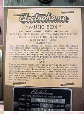 Music Box PMU51-418 ; Electrohome Dominion (ID = 311169) Radio