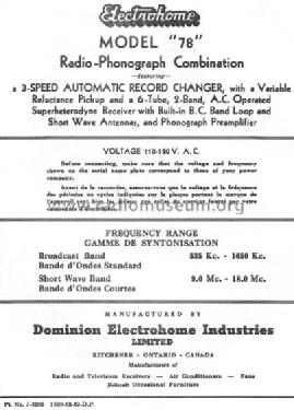 78 ; Electrohome Dominion (ID = 766710) Radio