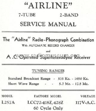 Airline L257A LCC72-418Z; Electrohome Dominion (ID = 769006) Radio